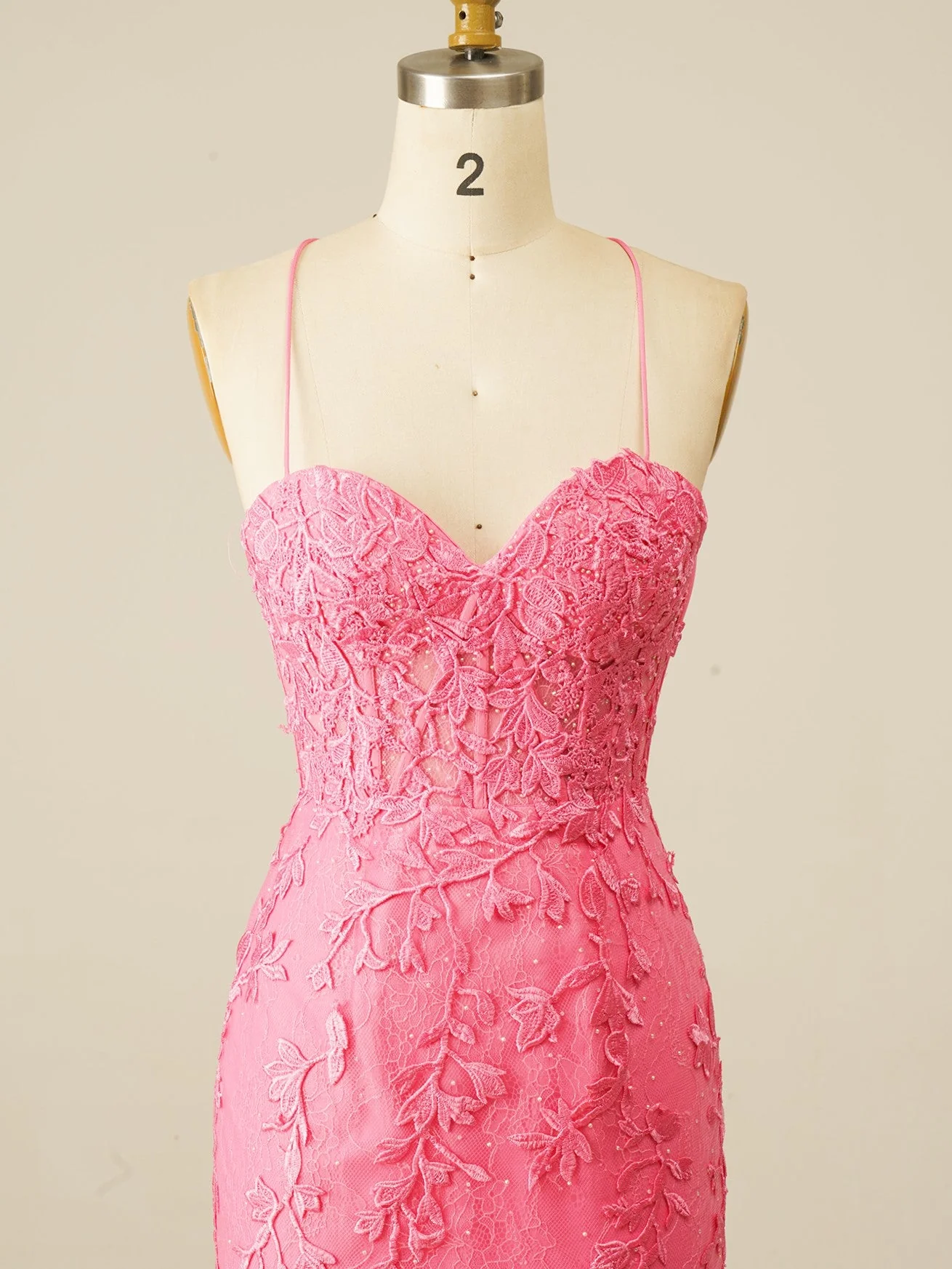 Hot Pink Lace Bodycon Mini Dress - Image 3
