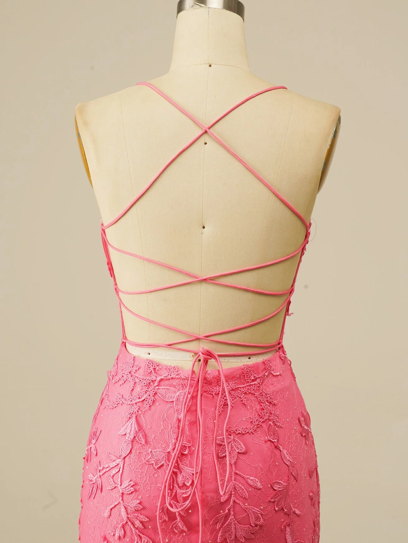 Hot Pink Lace Bodycon Mini Dress - Image 4