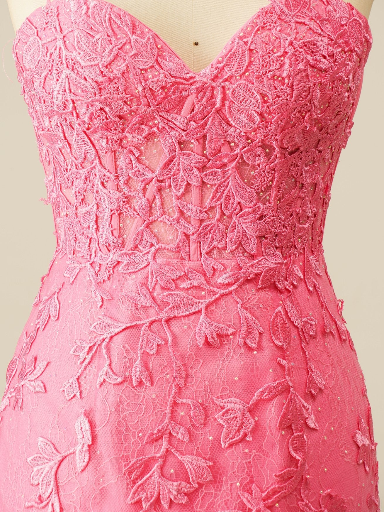 Hot Pink Lace Bodycon Mini Dress - Image 6