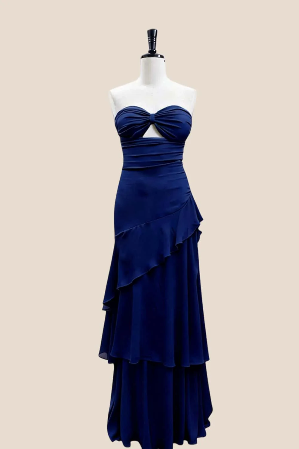 Keyhole Light Blue Chiffon Ruffle Maxi Dress - Image 8