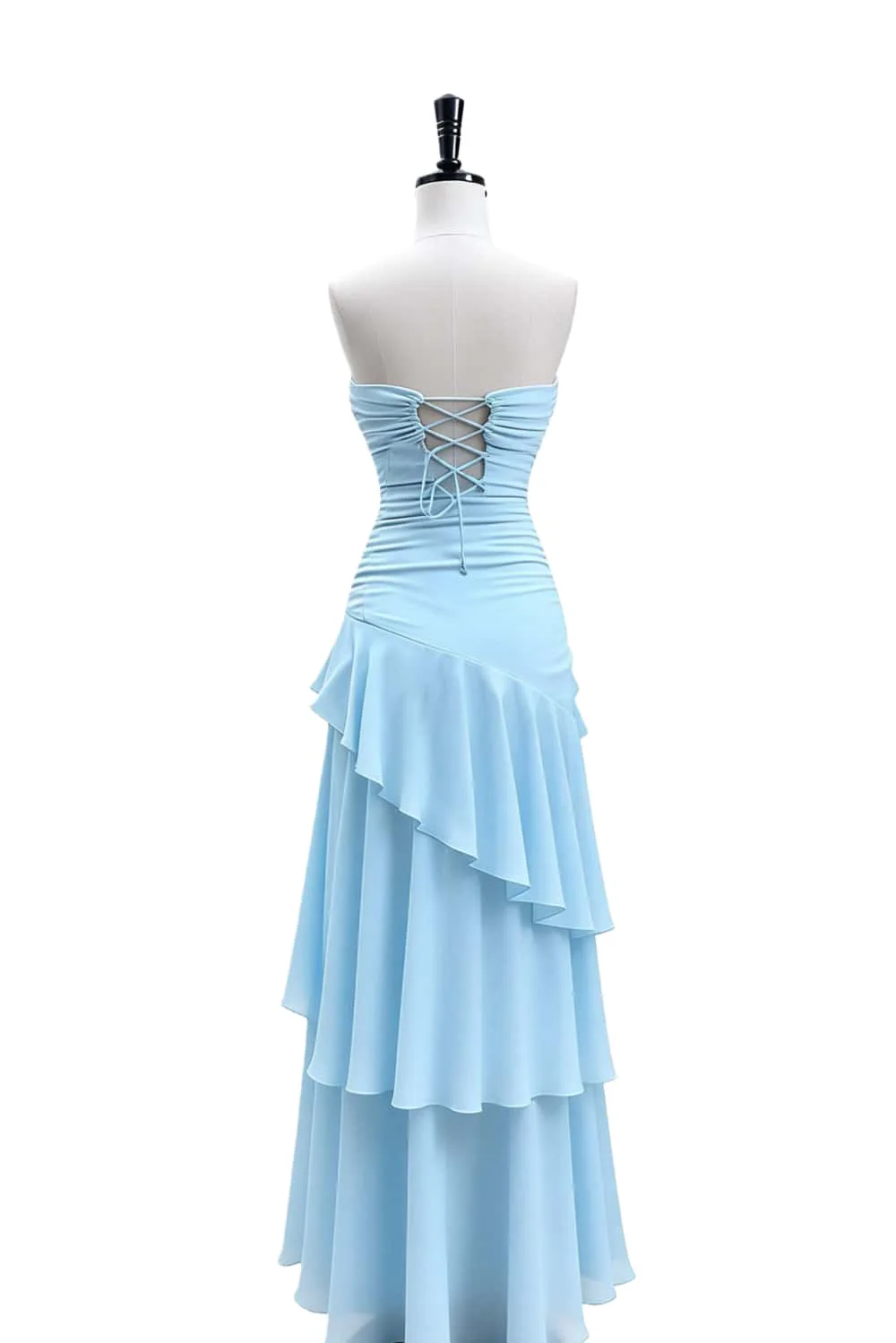 Keyhole Light Blue Chiffon Ruffle Maxi Dress - Image 2