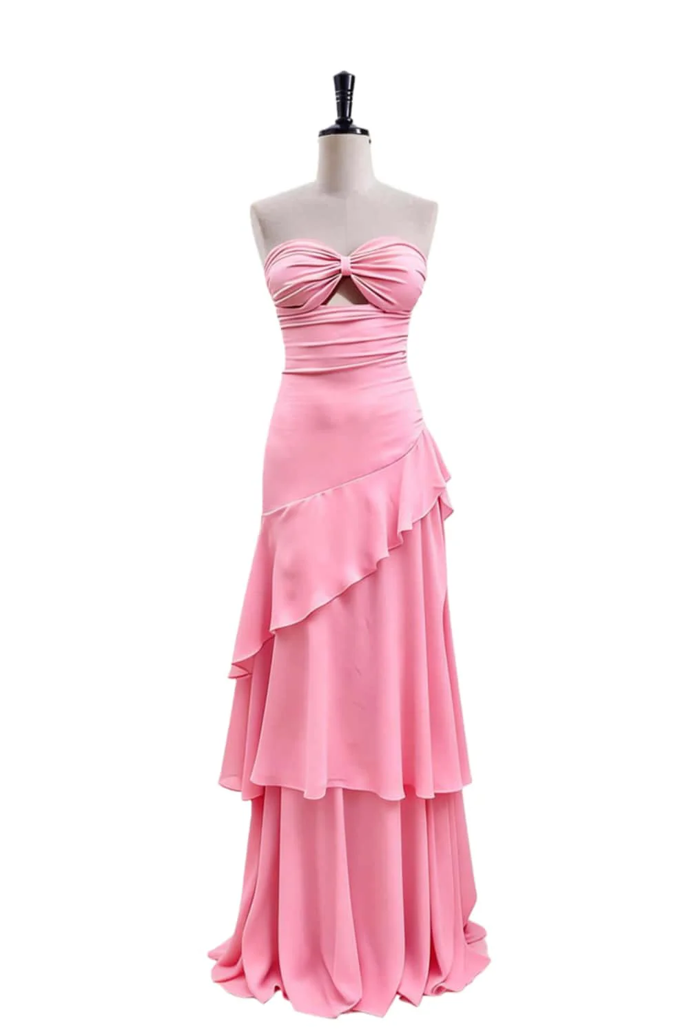Keyhole Light Blue Chiffon Ruffle Maxi Dress - Image 3