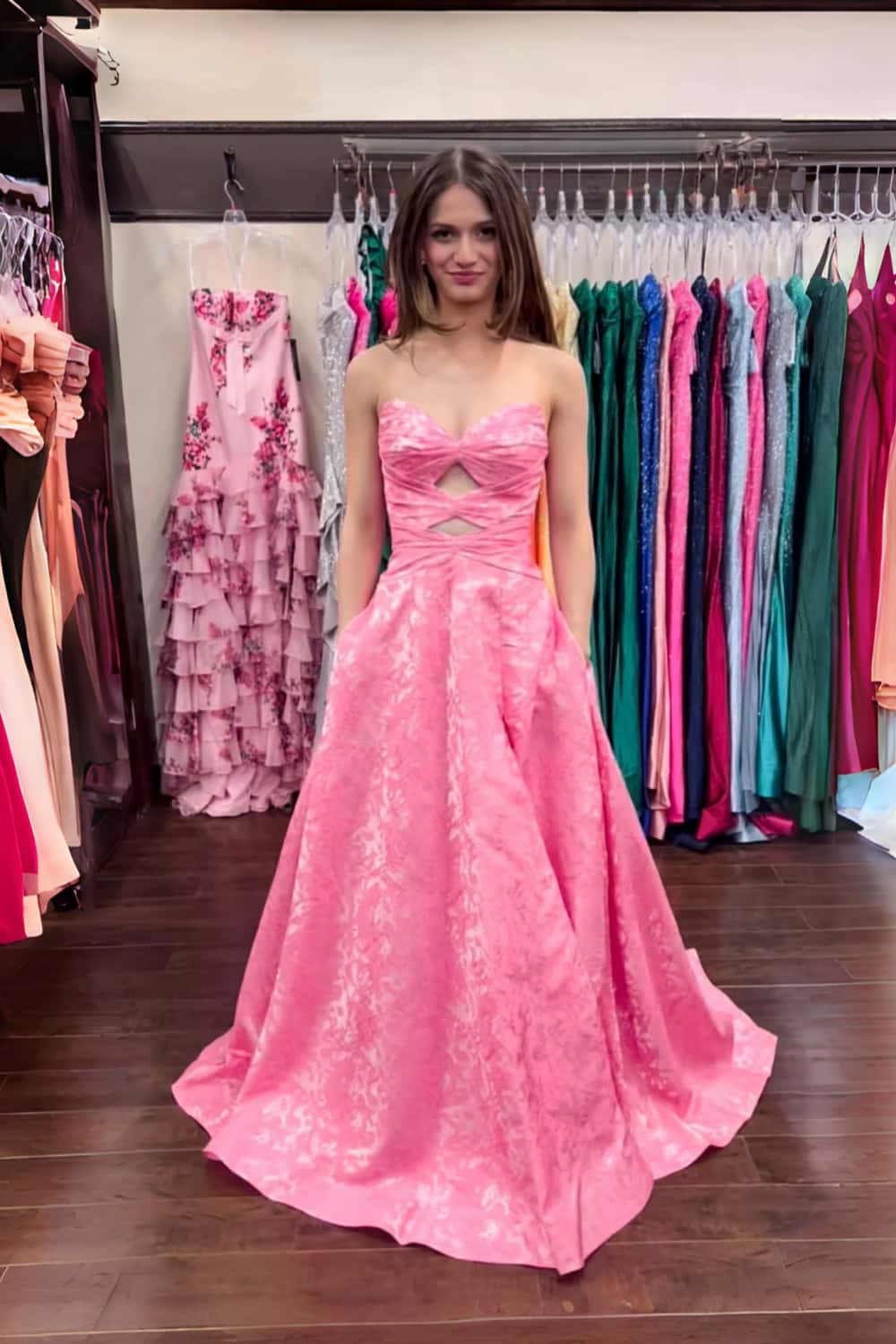 Keyholes Blue Jacquard A-line Prom Dress - Image 2