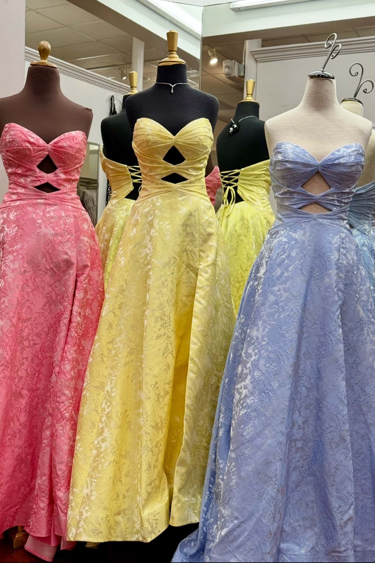 Keyholes Blue Jacquard A-line Prom Dress - Image 3