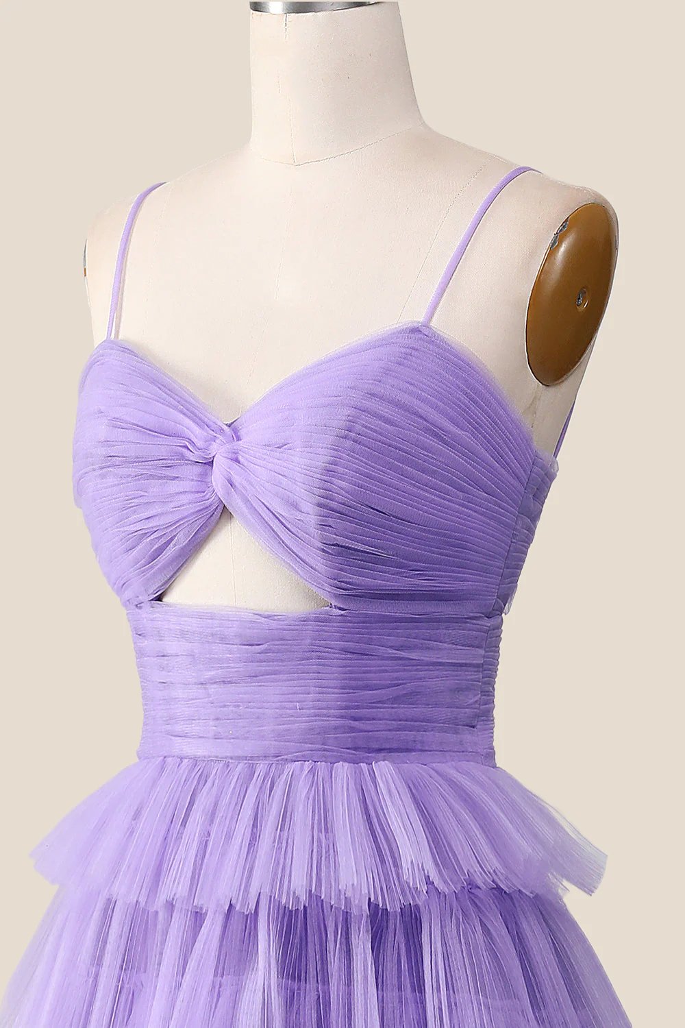 Knotted Purple Tulle Tiered Long Party Dress - Image 6