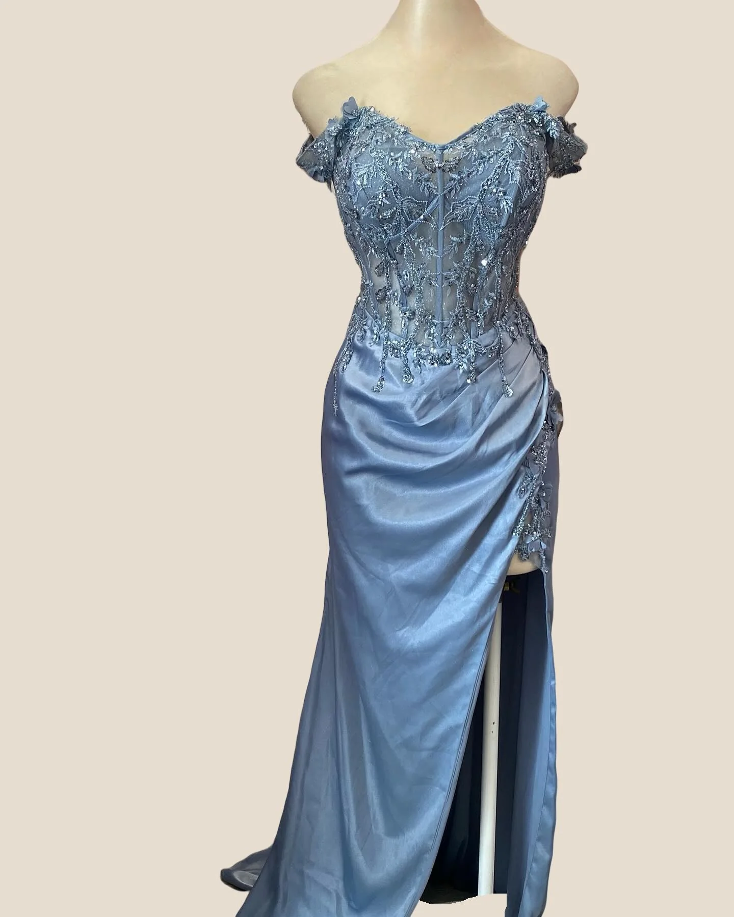 Lace Off the Shoulder Wine Red Satin Mermaid Dress - Image 11