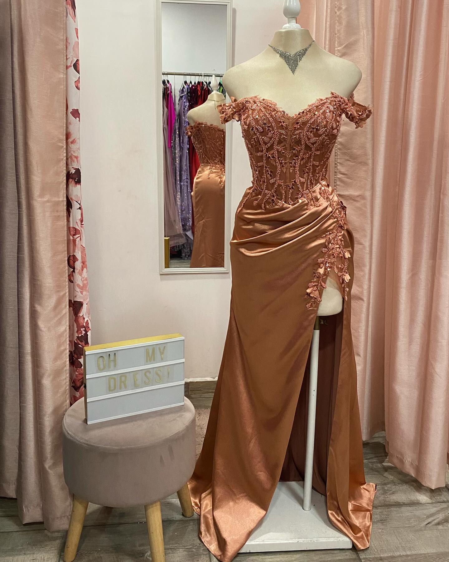 Lace Off the Shoulder Wine Red Satin Mermaid Dress - Image 12