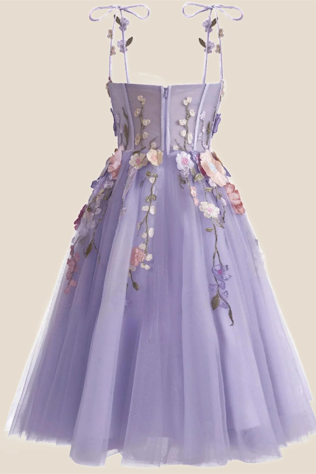 Lavender 3D Floral Embroidered Corset Short A-line Princess Dress - Image 2