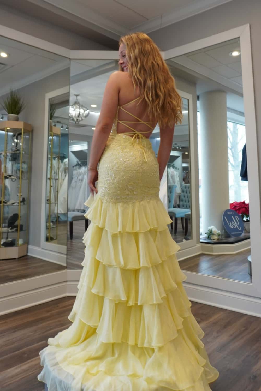 Lavender Appliques Ruffle Mermaid Long Prom Dress - Image 3