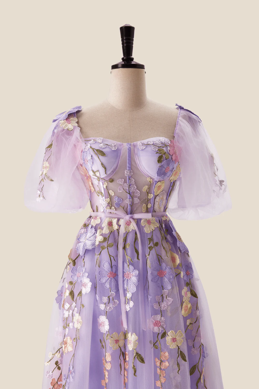 Lavender Floral Corset A-line Long Dress - Image 2
