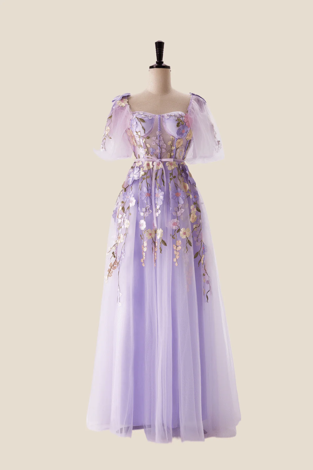 Lavender Floral Corset A-line Long Dress - Image 3