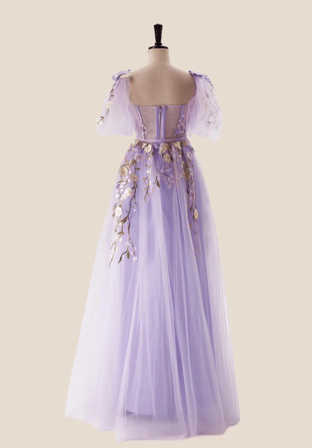 Lavender Floral Corset A-line Long Dress - Image 4