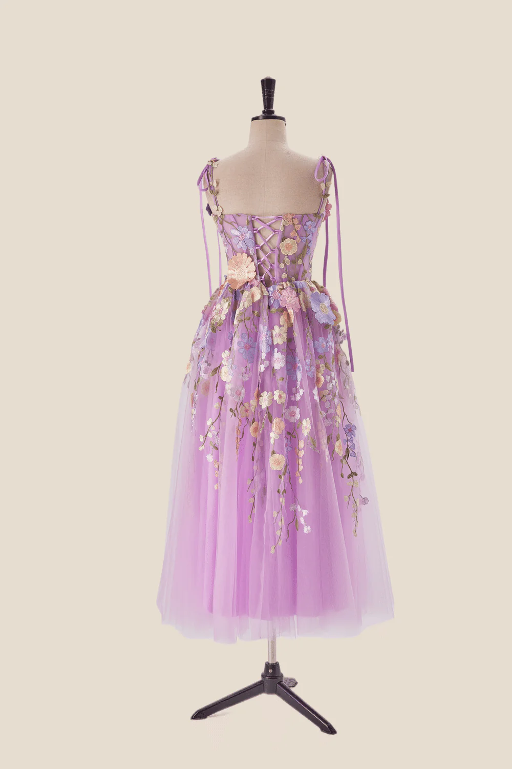 Lavender Floral Embroidered Corset Midi Dress - Image 2