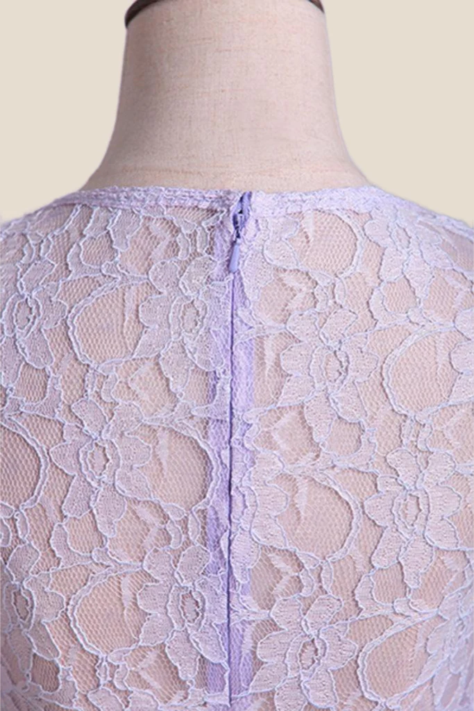 Lavender Lace and Chiffon A-line Long Bridesmaid Dress - Image 3