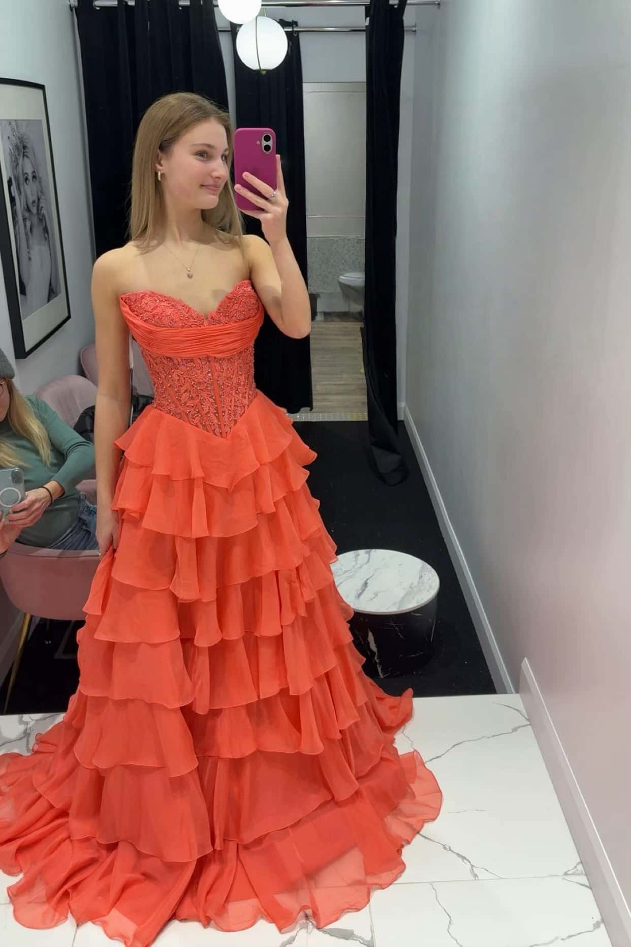 Lavender Lace Corset Chiffon Ruffle Long Dress - Image 12
