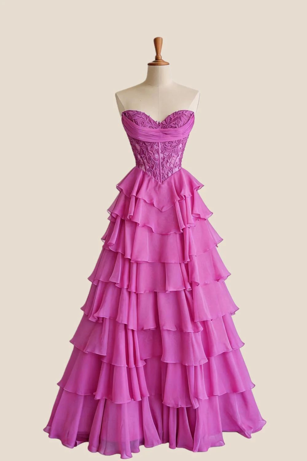 Lavender Lace Corset Chiffon Ruffle Long Dress - Image 2