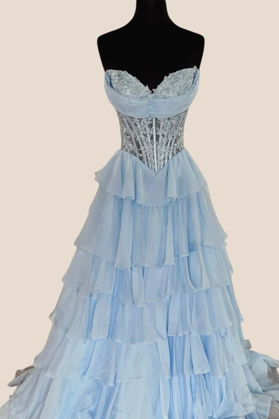 Lavender Lace Corset Chiffon Ruffle Long Dress - Image 3