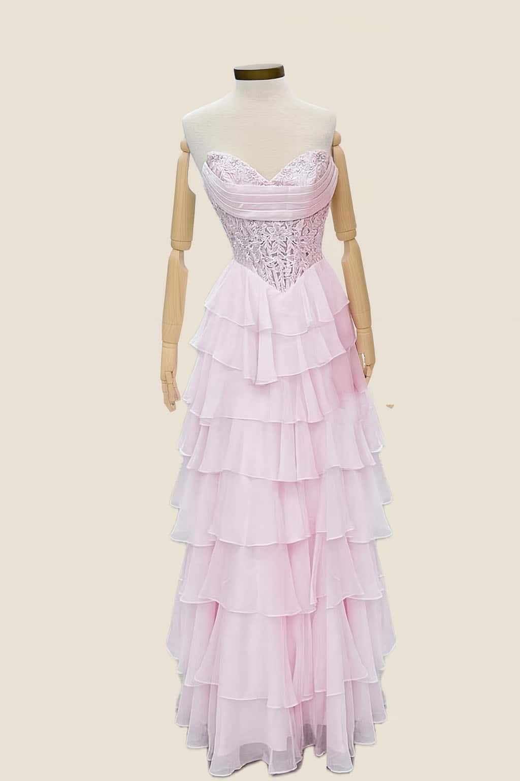 Lavender Lace Corset Chiffon Ruffle Long Dress - Image 5