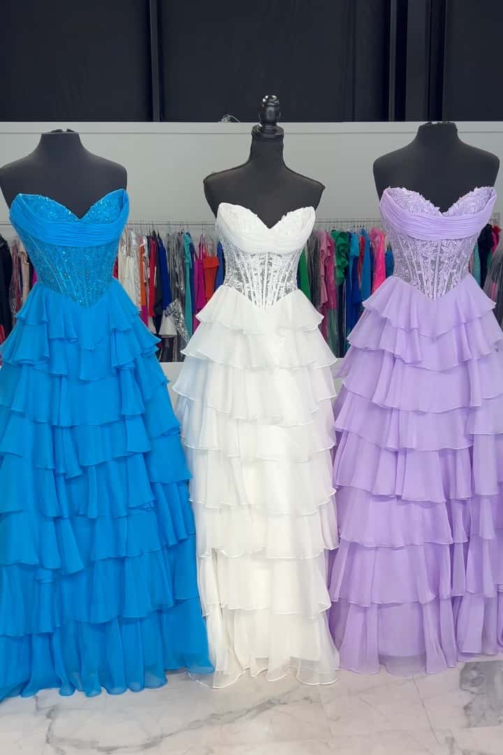 Lavender Lace Corset Chiffon Ruffle Long Dress - Image 7