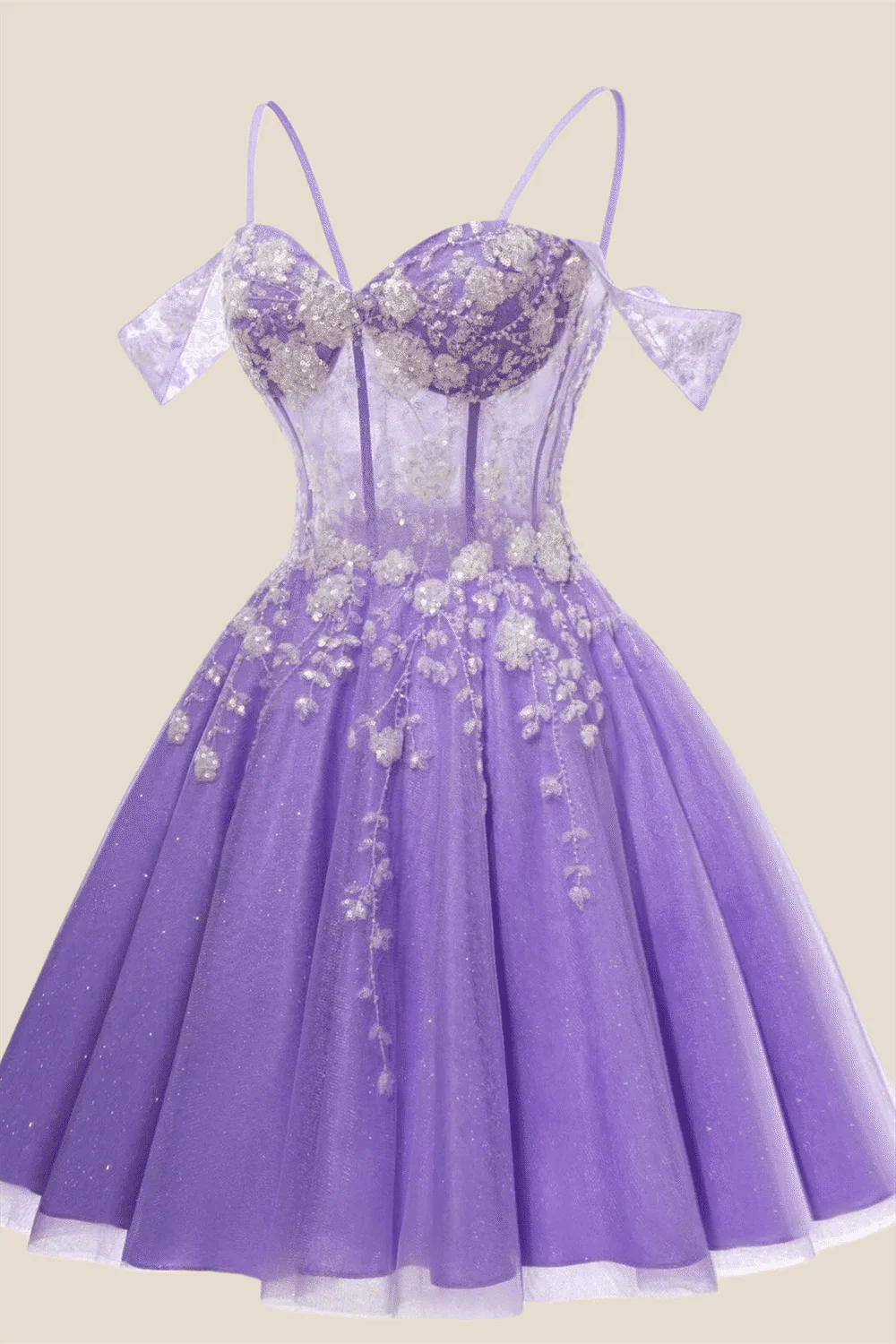 Lavender Sequin Appliques A-line Short Dress - Image 3