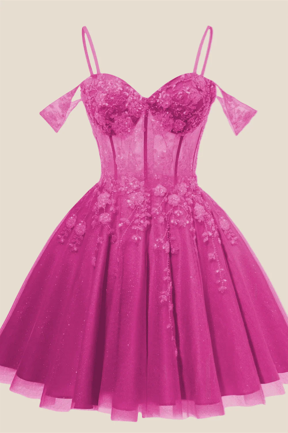 Lavender Sequin Appliques A-line Short Dress - Image 5