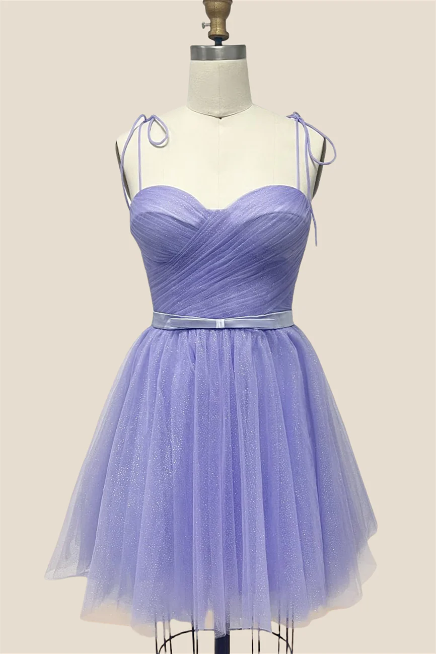 Lavender Sparkle Tulle Short Dress with Belt - Image 2