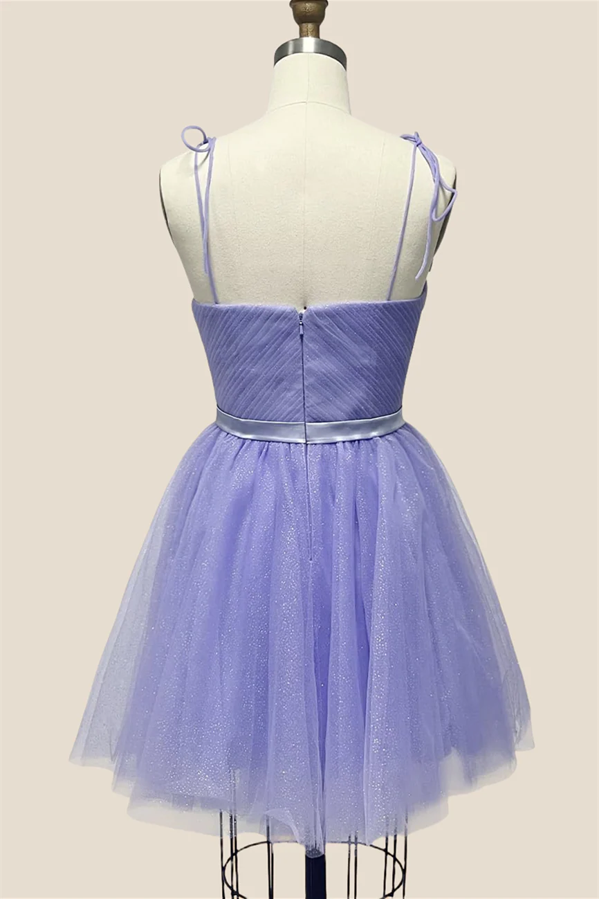 Lavender Sparkle Tulle Short Dress with Belt - Image 3