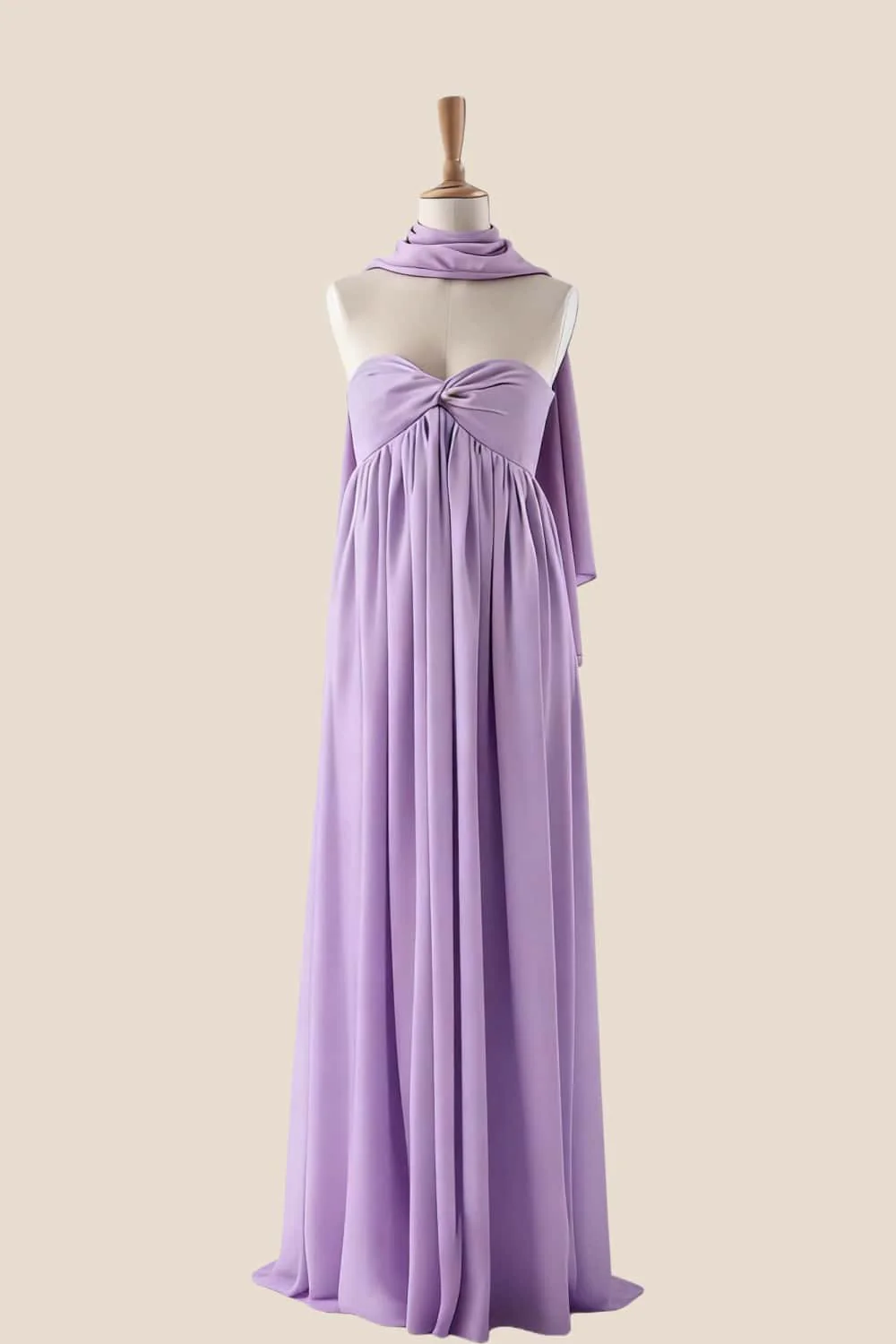 Blue Twist Empire Chiffon Long Dress with Scarf - Image 3