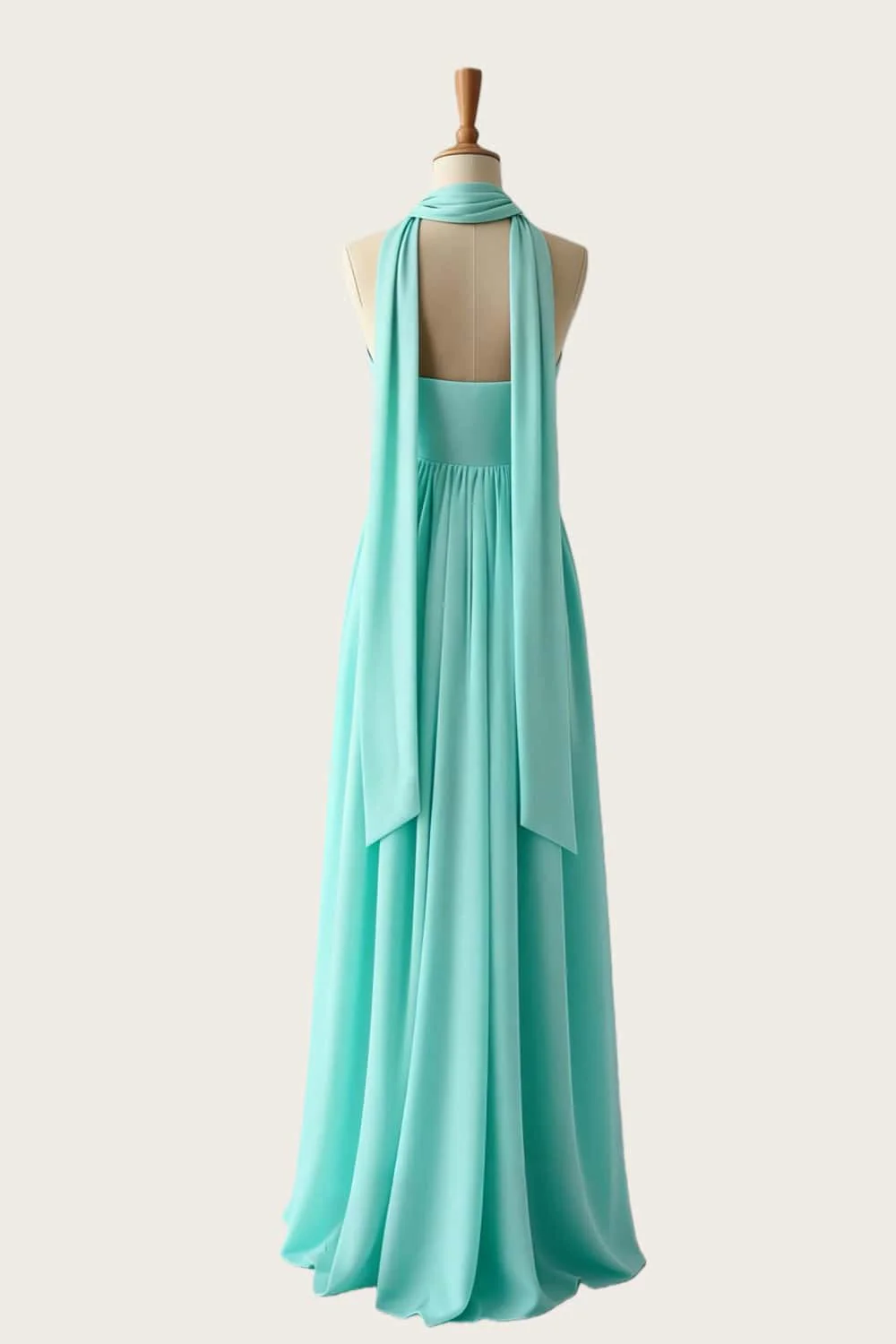 Blue Twist Empire Chiffon Long Dress with Scarf - Image 2