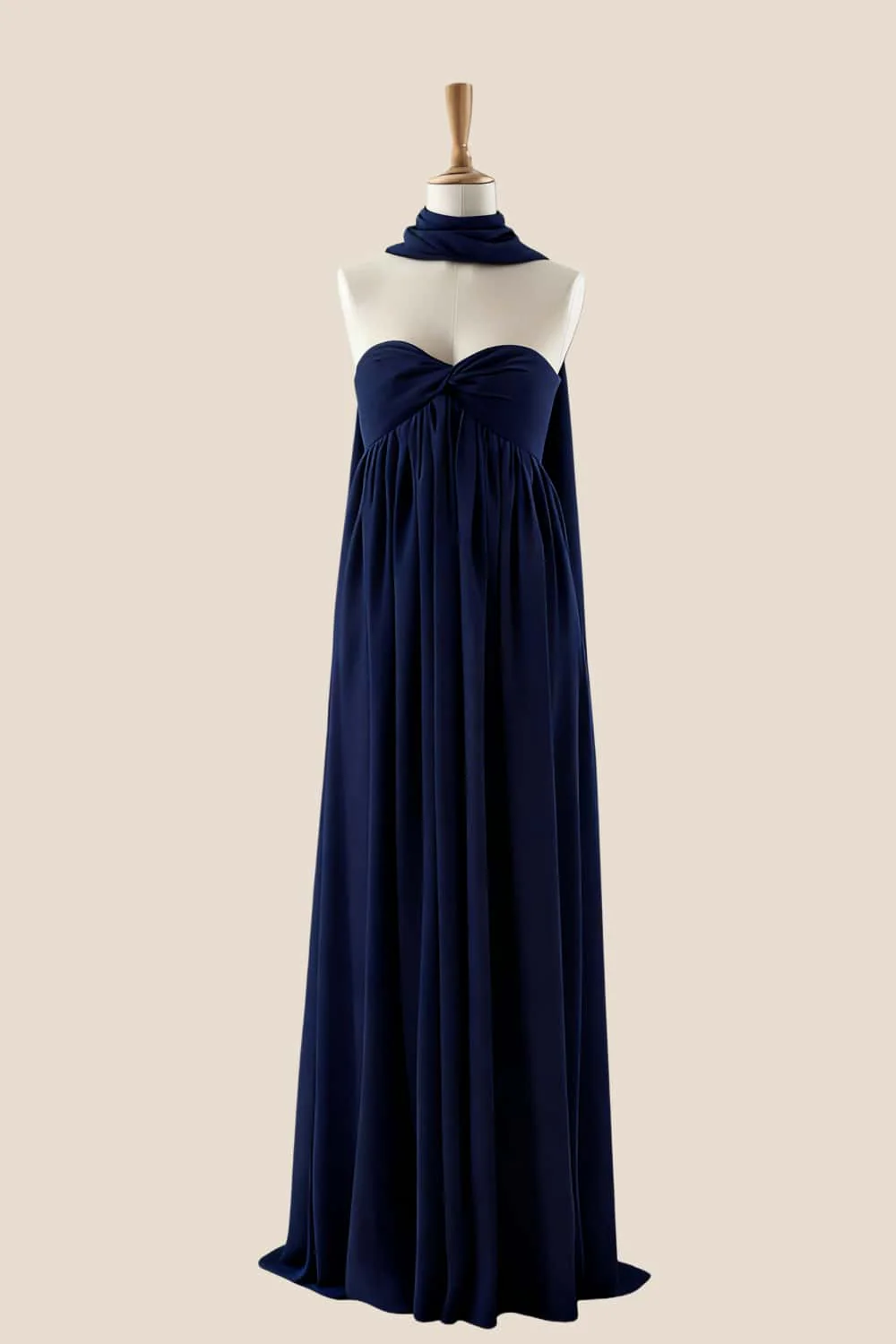 Blue Twist Empire Chiffon Long Dress with Scarf - Image 4