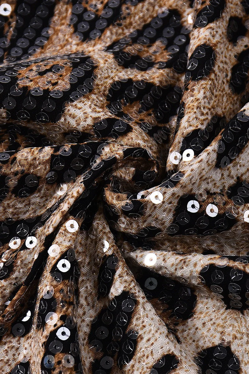 Leopard Sequin Cowl Neck Fitted Long Dress - Image 4