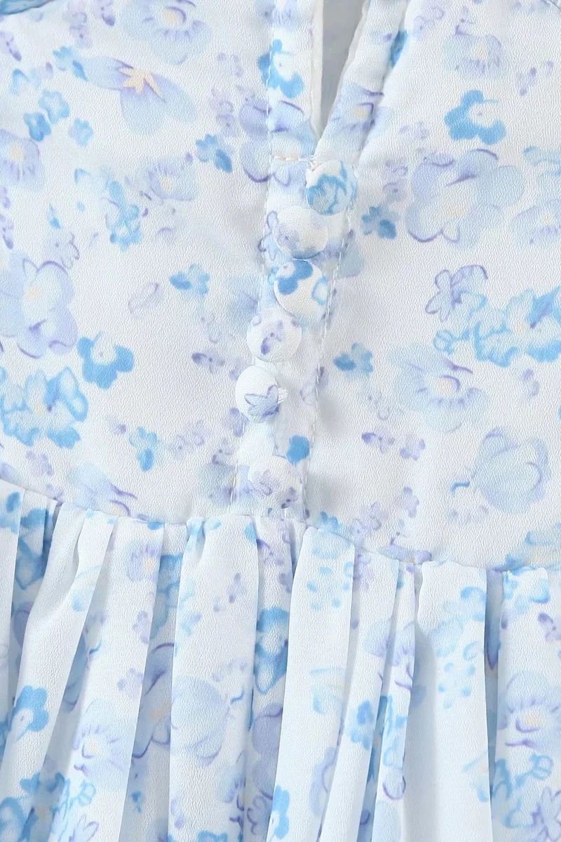 Light Blue Button Front Tiered Short Dress - Image 11