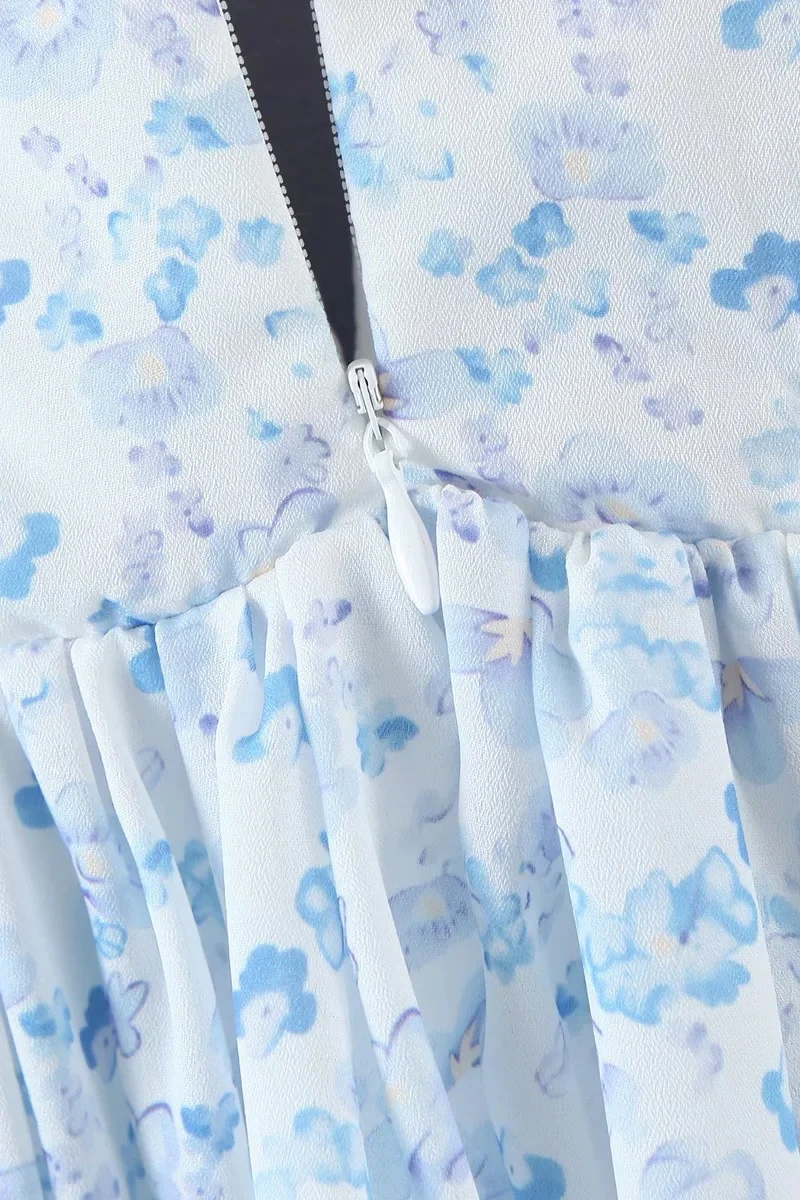 Light Blue Button Front Tiered Short Dress - Image 12