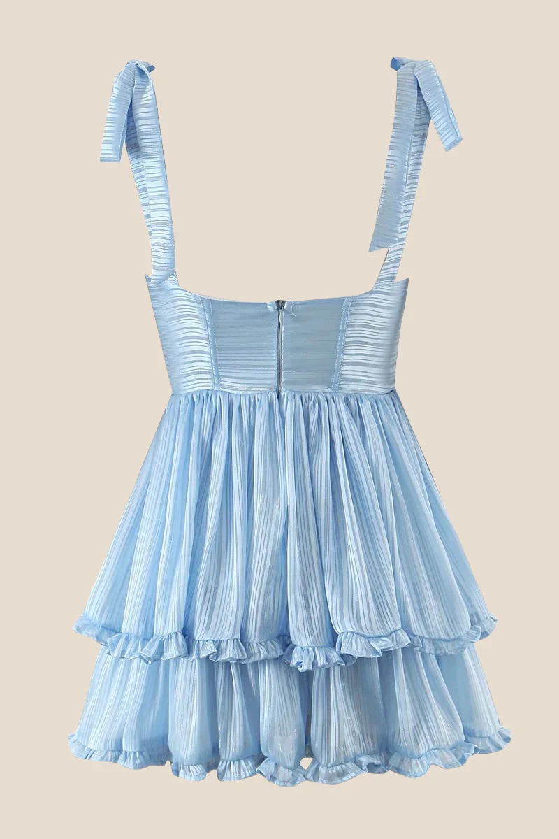 Light Blue Button Front Tiered Short Dress - Image 2