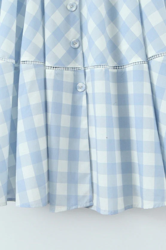 Light Blue Check Pattern A-line Dress - Image 3
