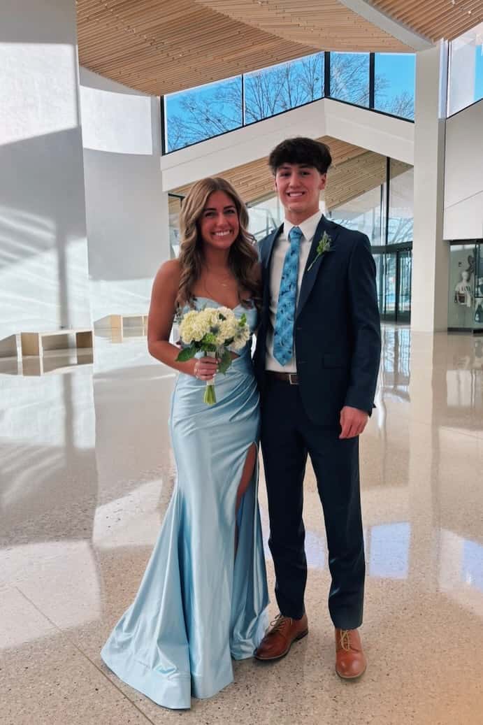 Light Blue Double Keyholes Satin Mermaid Prom Dress - Image 2