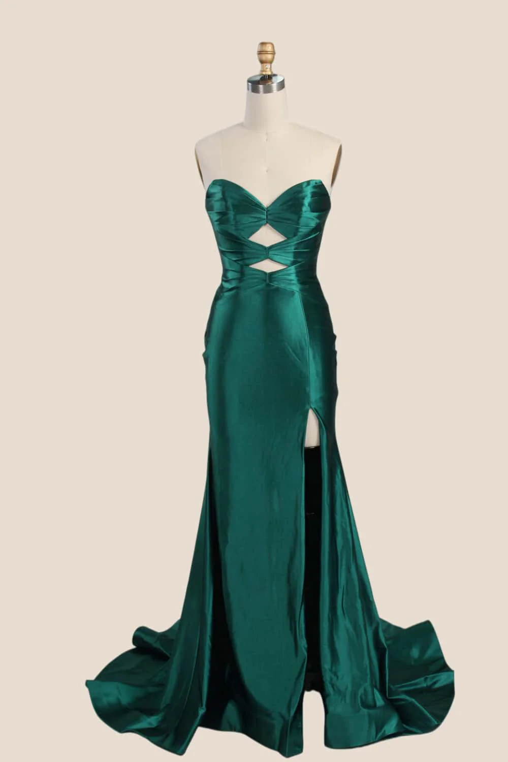 Light Blue Double Keyholes Satin Mermaid Prom Dress - Image 3