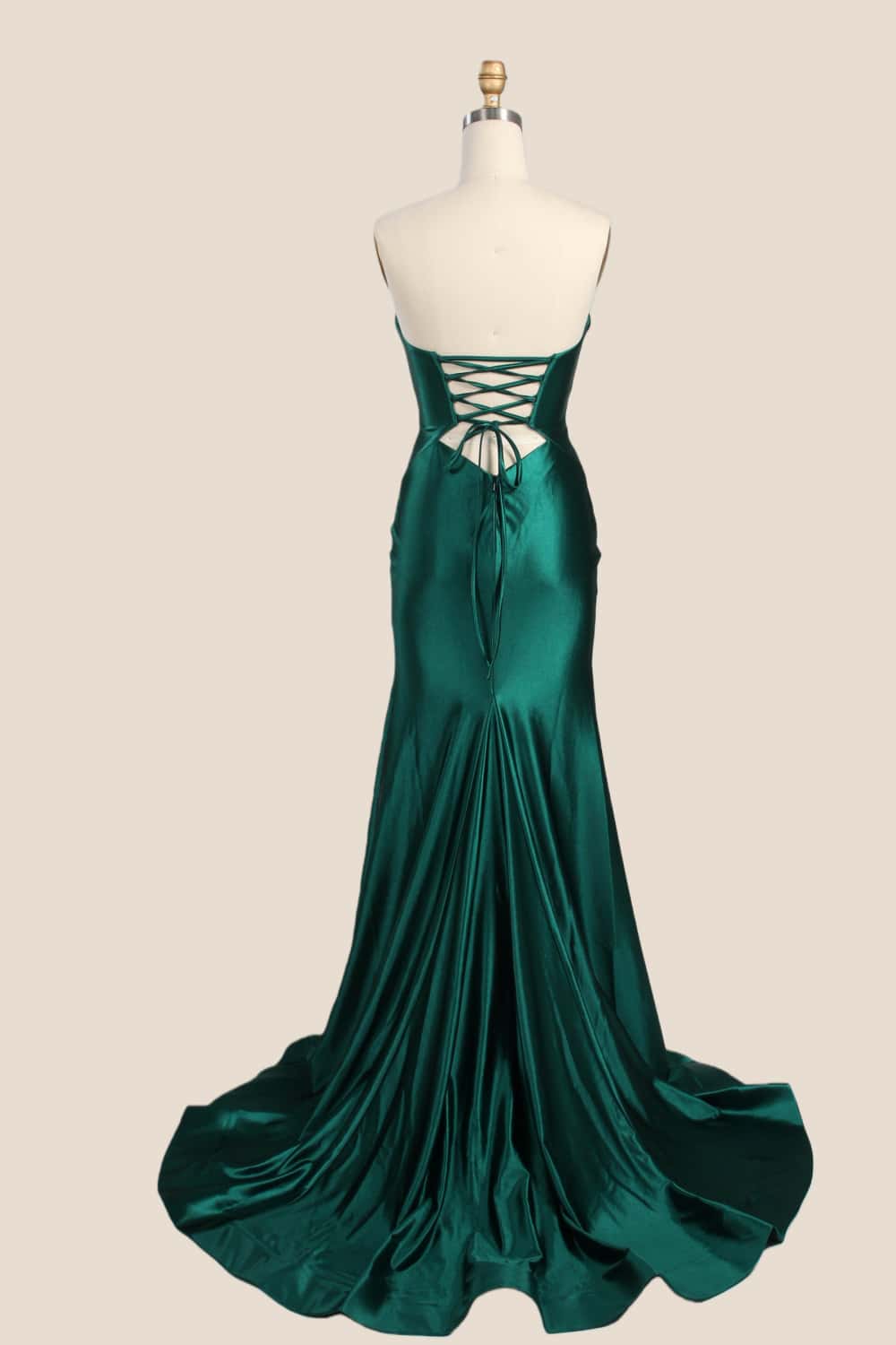 Light Blue Double Keyholes Satin Mermaid Prom Dress - Image 4