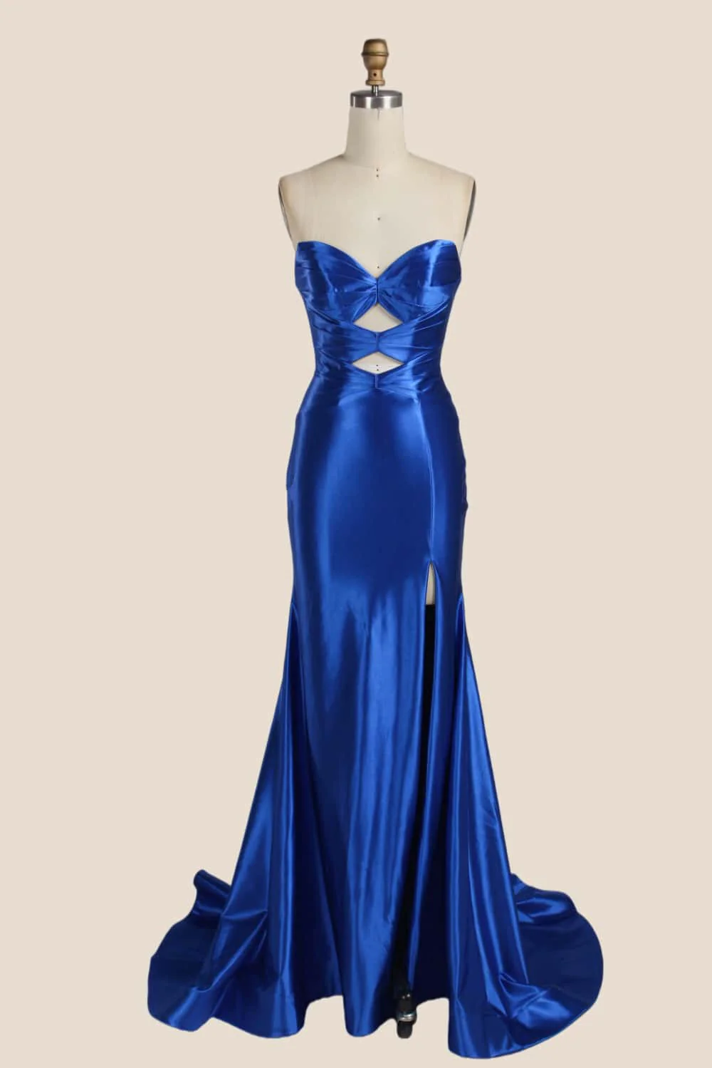 Light Blue Double Keyholes Satin Mermaid Prom Dress - Image 5