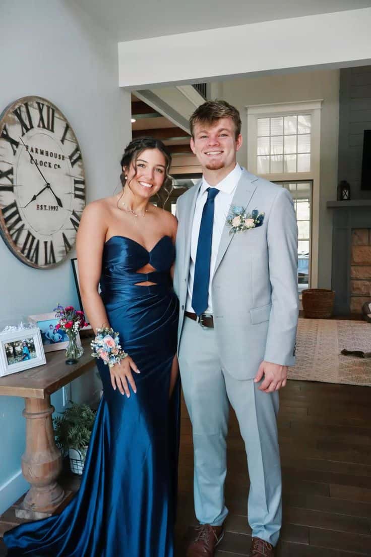 Light Blue Double Keyholes Satin Mermaid Prom Dress - Image 8