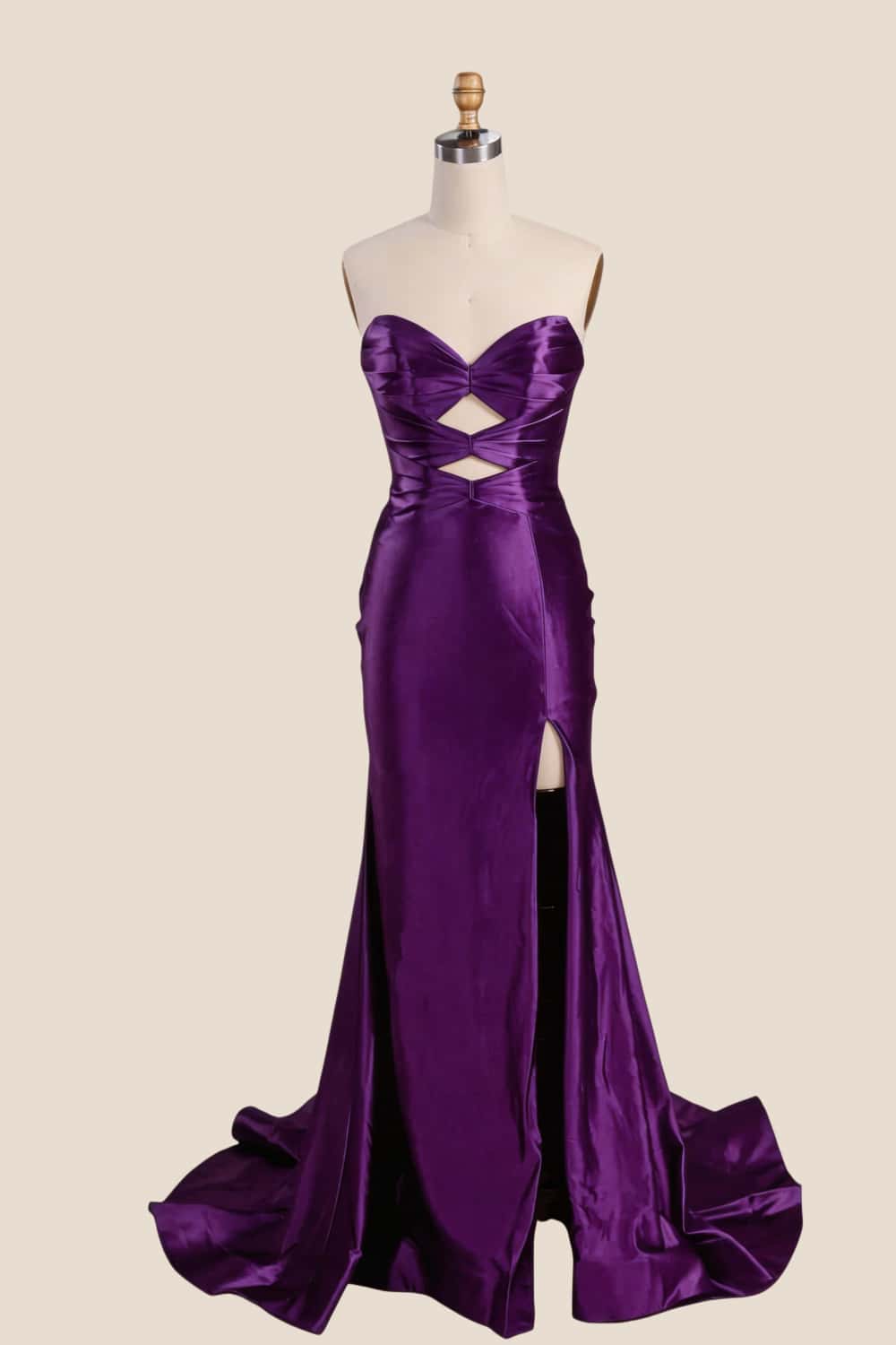 Light Blue Double Keyholes Satin Mermaid Prom Dress - Image 9