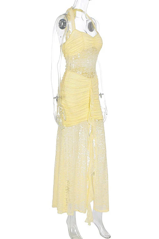 Light Blue Lace Halter Fitted Long Dress - Image 6