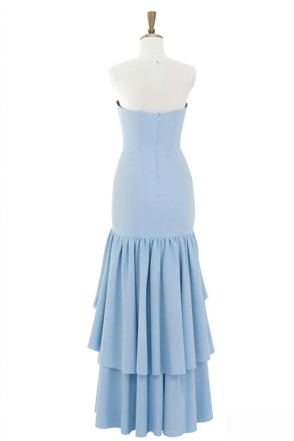 Light Blue Ruffle Fitted Long Dress - Image 2