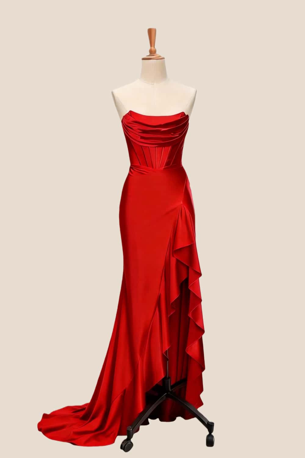 Light Blue Satin Cowl Neck Frill Slit Long Dress - Image 13