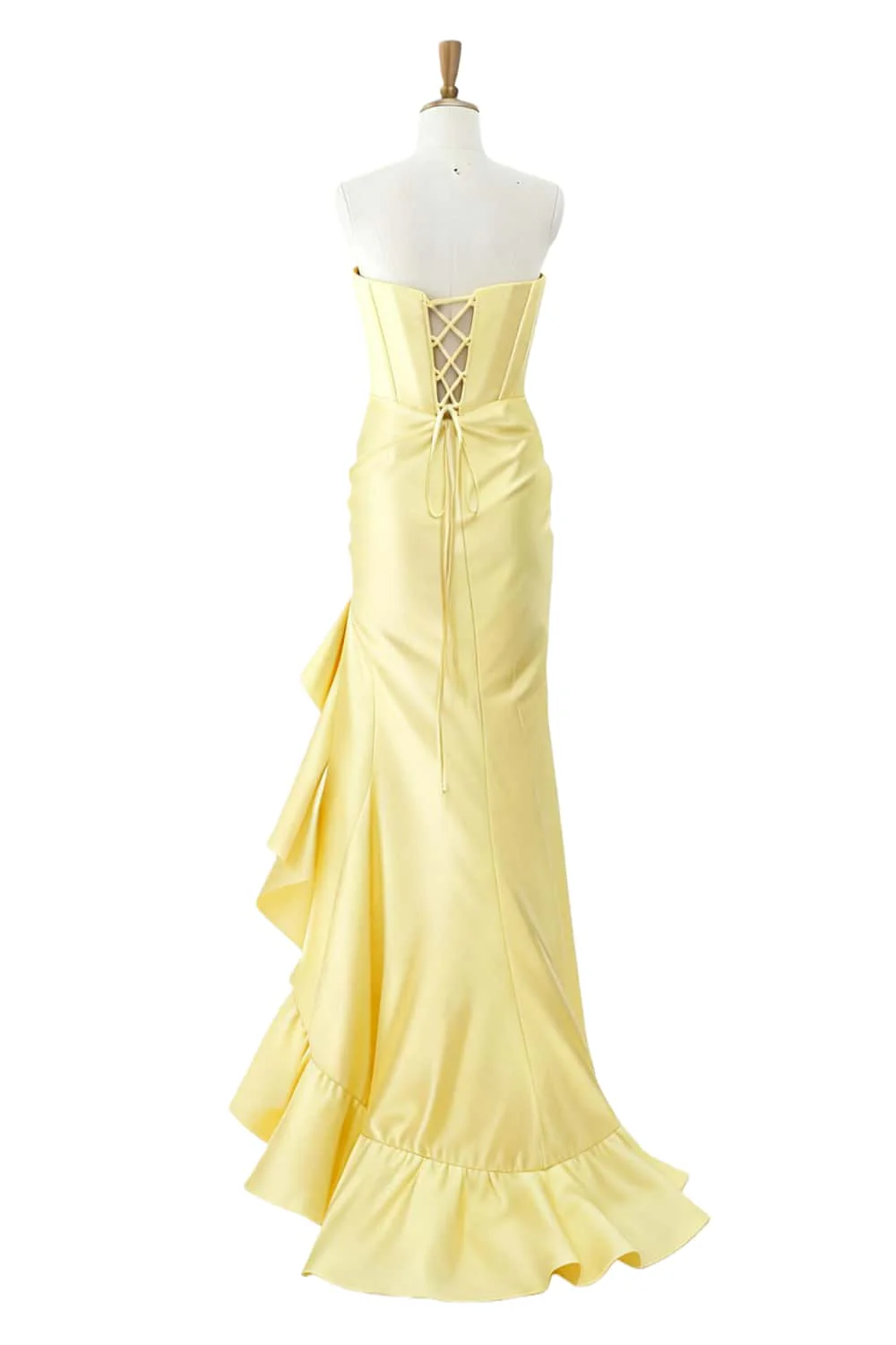Light Blue Satin Cowl Neck Frill Slit Long Dress - Image 3