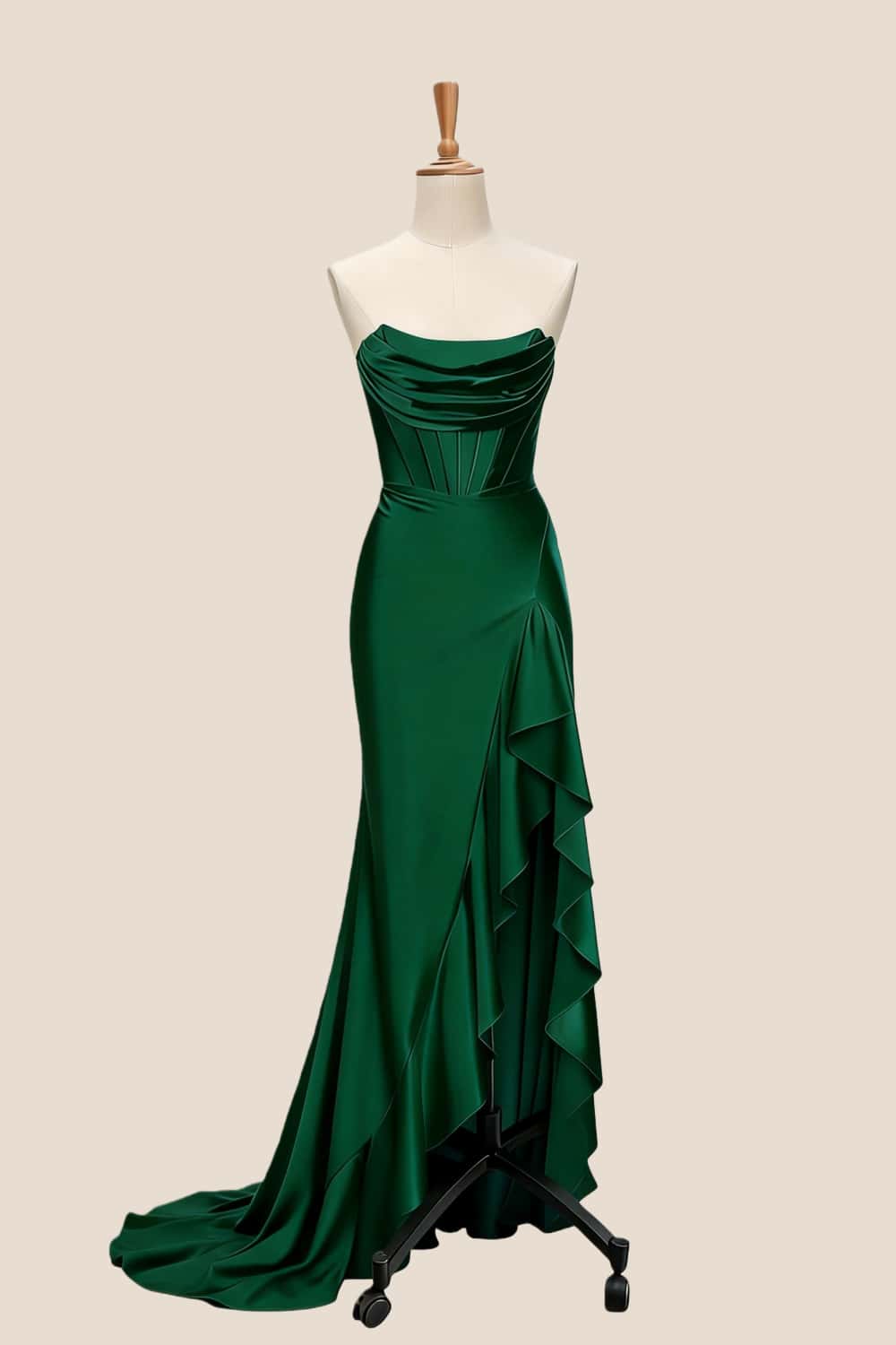 Light Blue Satin Cowl Neck Frill Slit Long Dress - Image 8