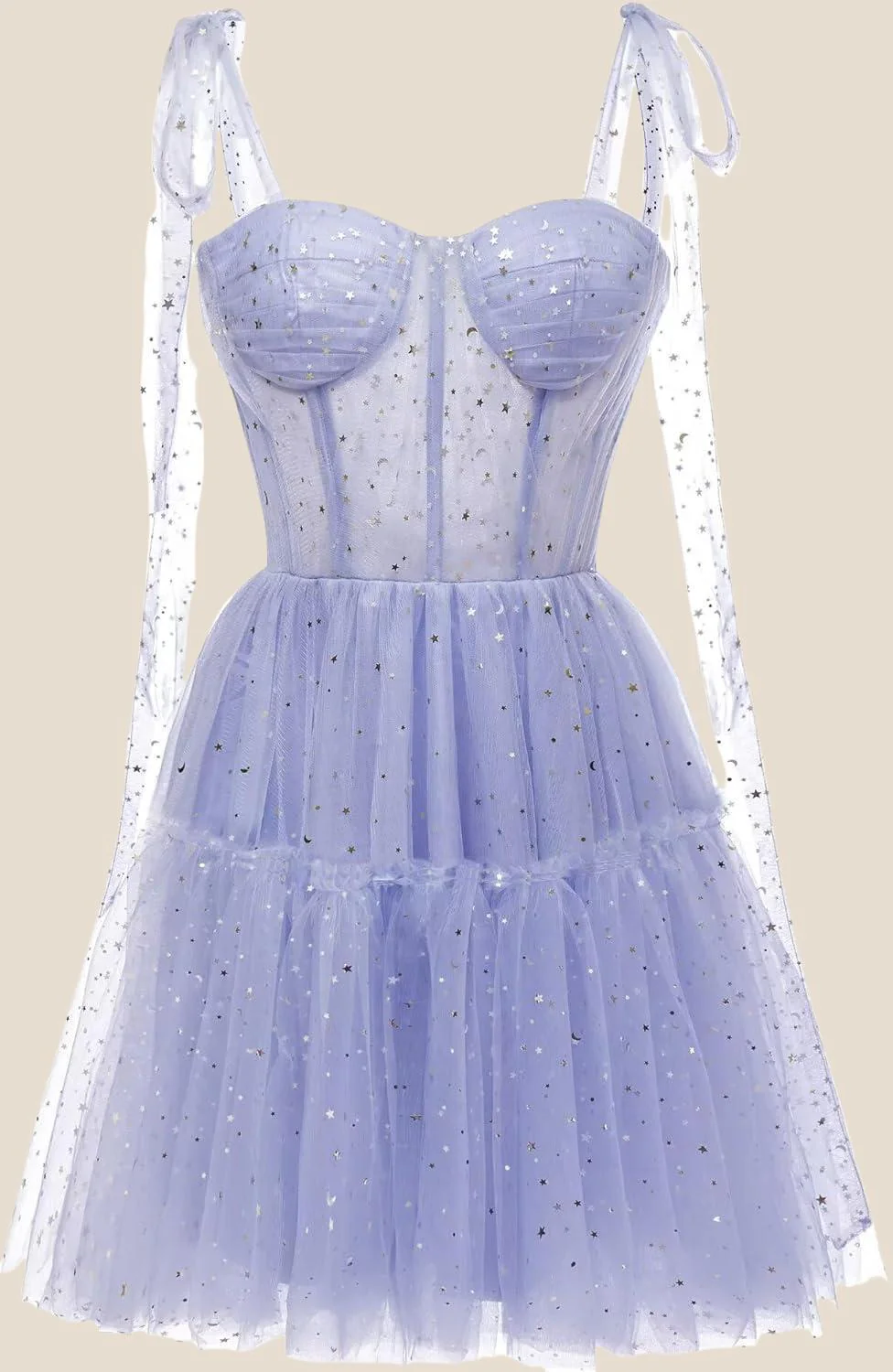 Light Blue Sparkly Starry Tulle Homecoming Dress - Image 3