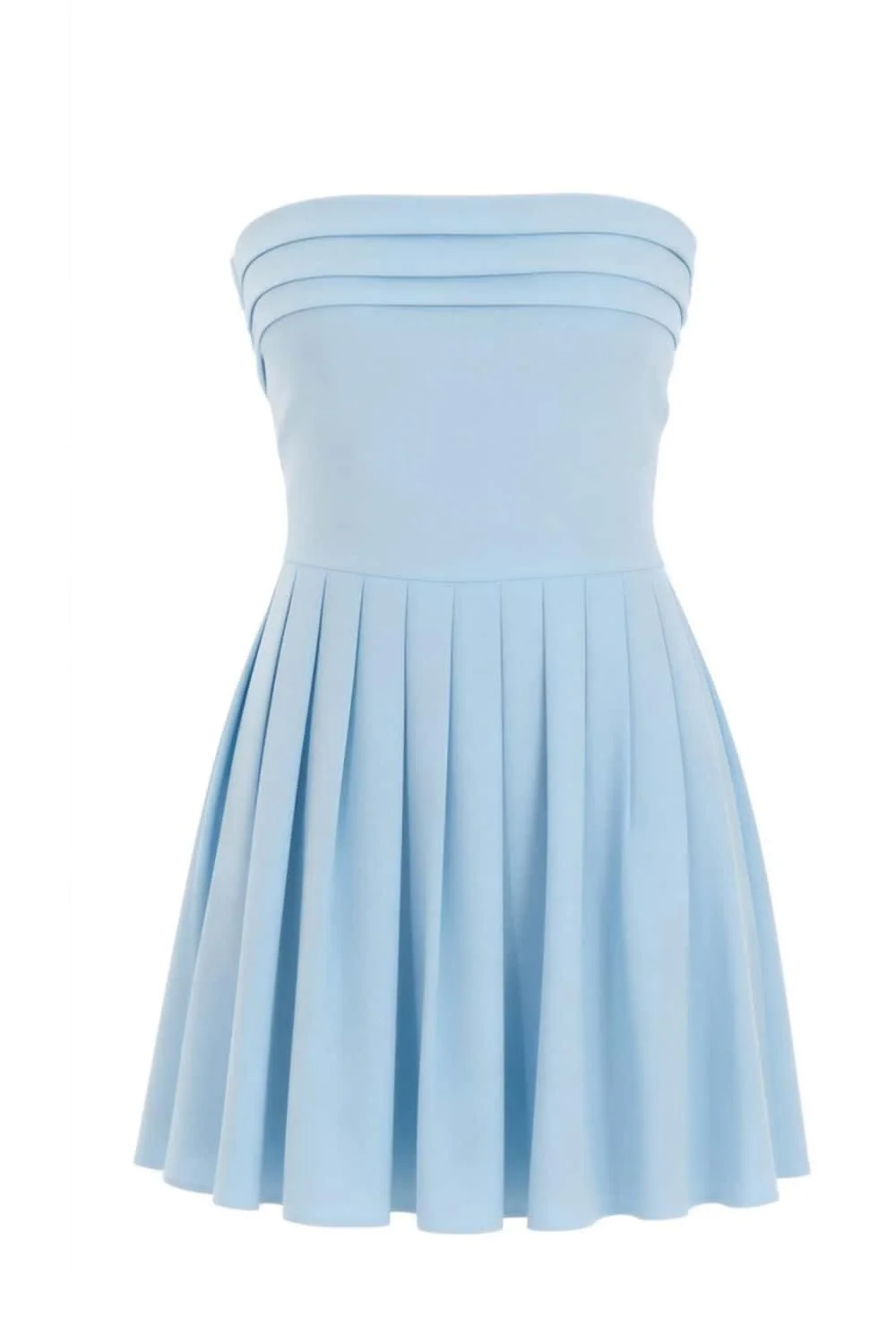 Light Blue Strapless Pleated A-line Short Dress