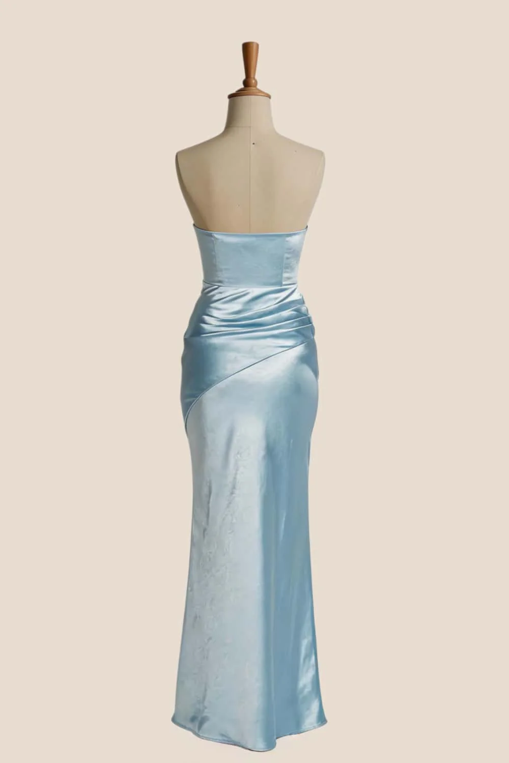 Light Blue Strapless Ruched Fitted Dress - Image 2