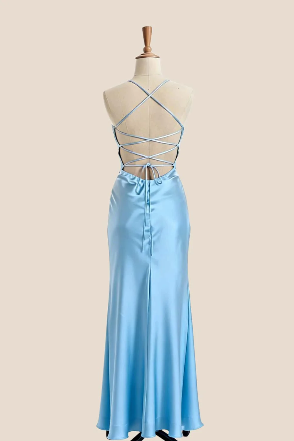 Light Blue Straps Satin Fitted Party Dress - Image 4